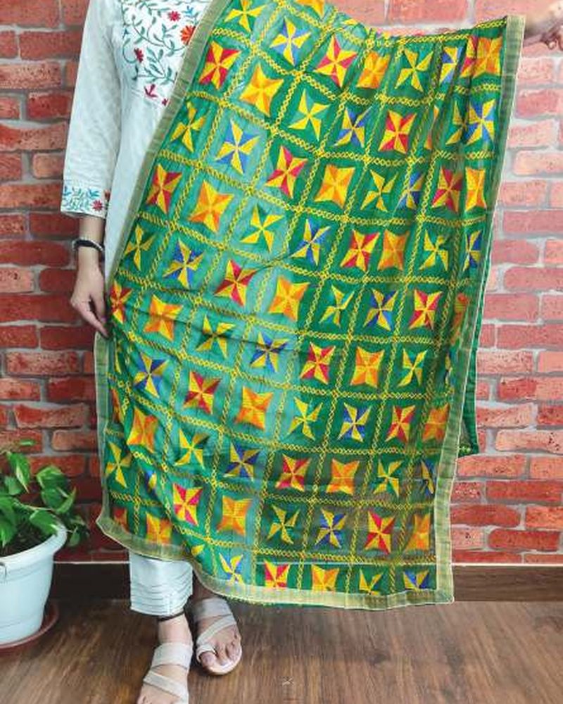 Cotton Dupatta in Phulkari hand embroidery — PHPC/DUPATTA-02