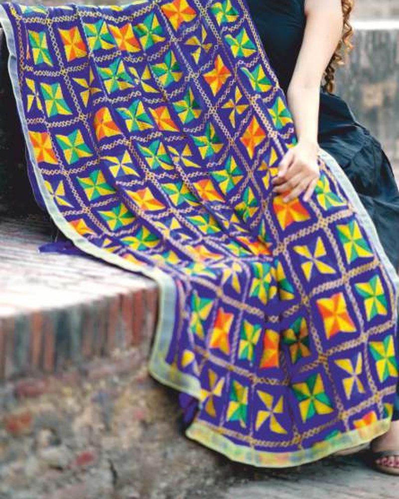 Cotton Dupatta in Phulkari hand embroidery — PHPC/DUPATTA-03