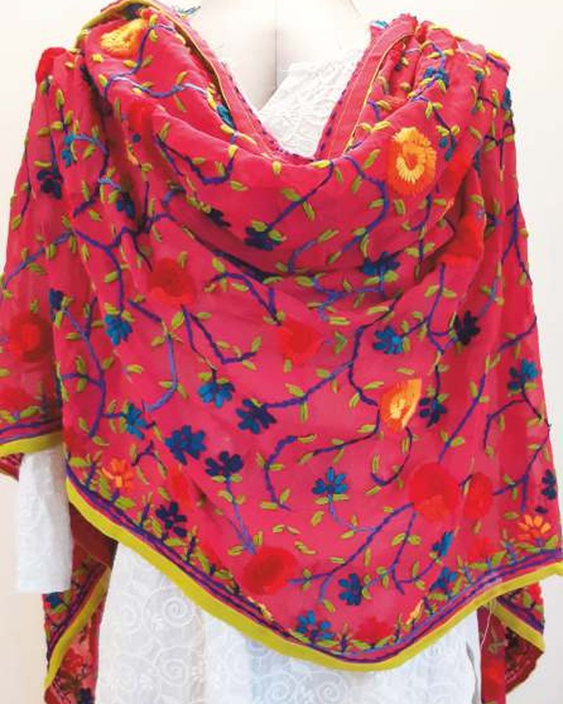 Cotton Dupatta in Phulkari hand embroidery — PHPC/DUPATTA-04