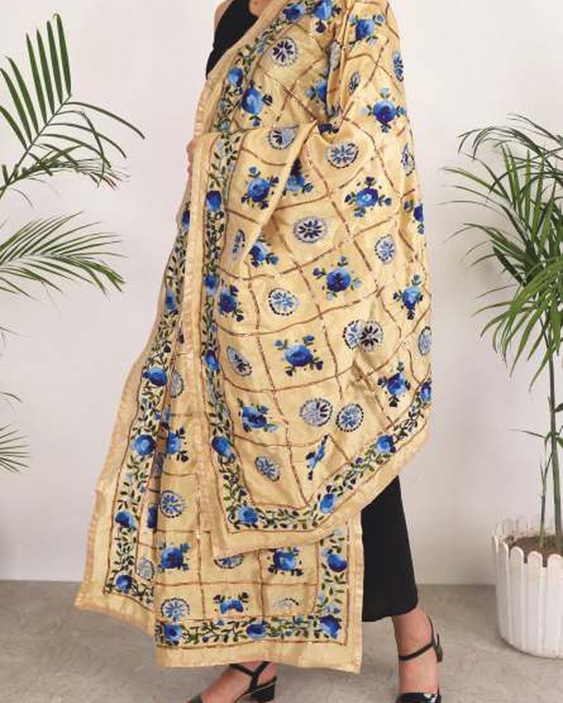 Cotton Dupatta in Phulkari hand embroidery — PHPC/DUPATTA-05