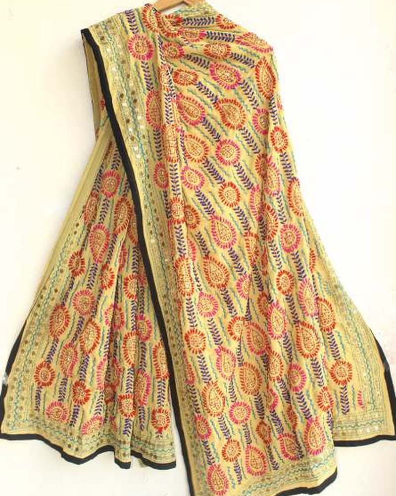 Cotton Dupatta in Phulkari hand embroidery — PHPC/DUPATTA-08
