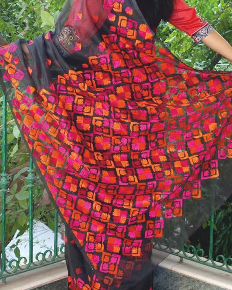 Cotton Saree in Phulkari hand embroidery — PHPC/SAREE-03