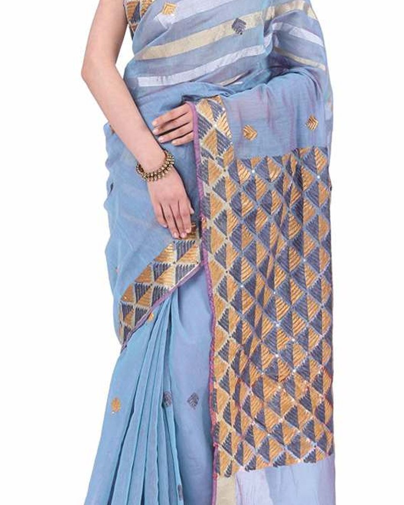 Cotton Saree in Kashmiri Kadai hand embroidery — PHPC/SAREE-05