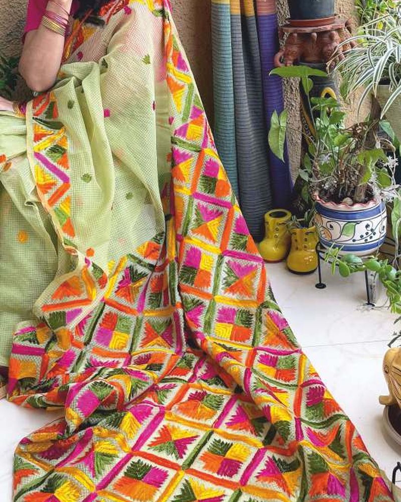 Cotton Saree in Phulkari hand embroidery — PHPC/SAREE-10