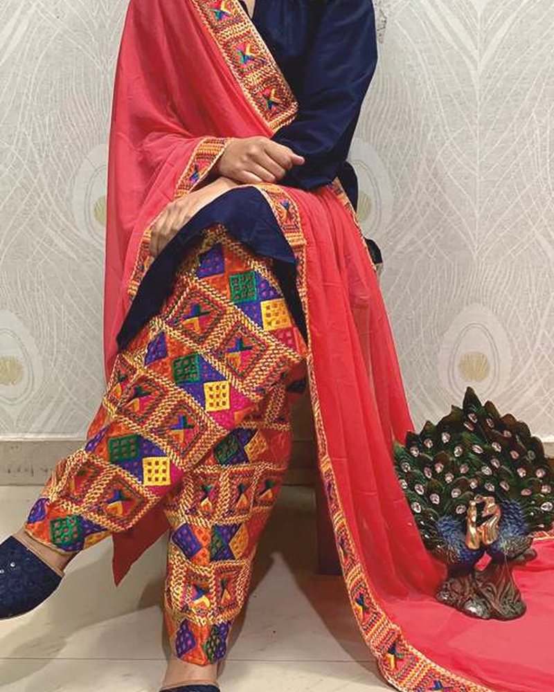 Cotton Suit in Phulkari hand embroidery — PHPC/SUIT-01